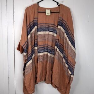 Elevenses Anthro Clay Striped Kimono Split Hem Oversized Cotton Womens XS S